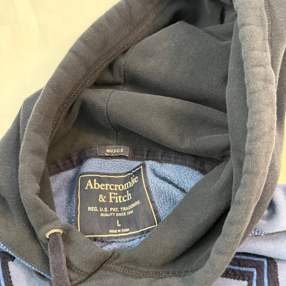 Abercrombie Fitch Mens Colorblock Hoodie A&F Logo Blue Navy‎ Size L - Picture 2 of 5